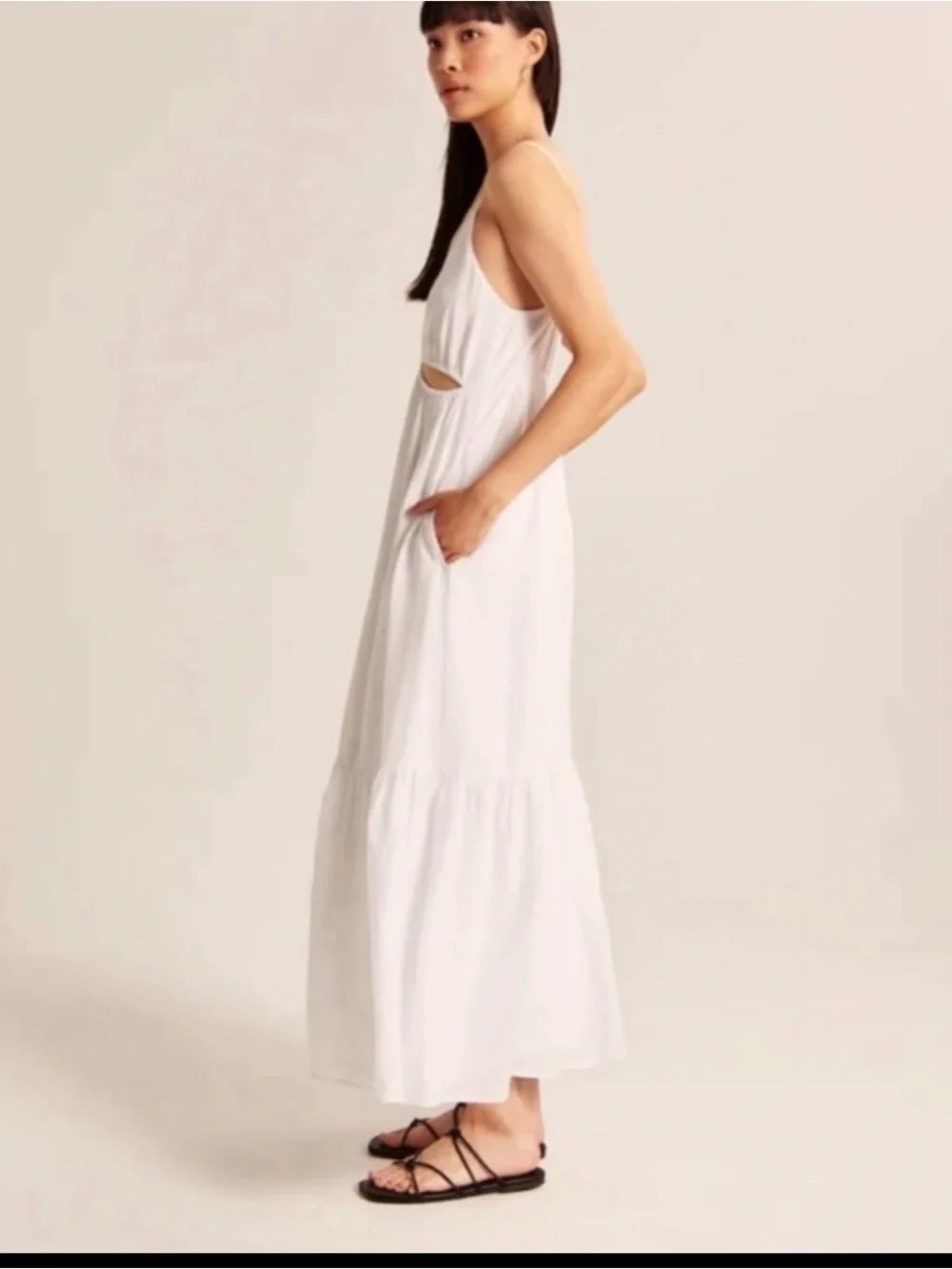 Abercrombie & Fitch White Cutout Spaghetti-Strap Maxi Dress Sz Medium